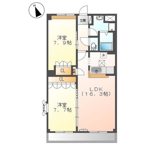 サンガーデン曙 間取り図 2LDK